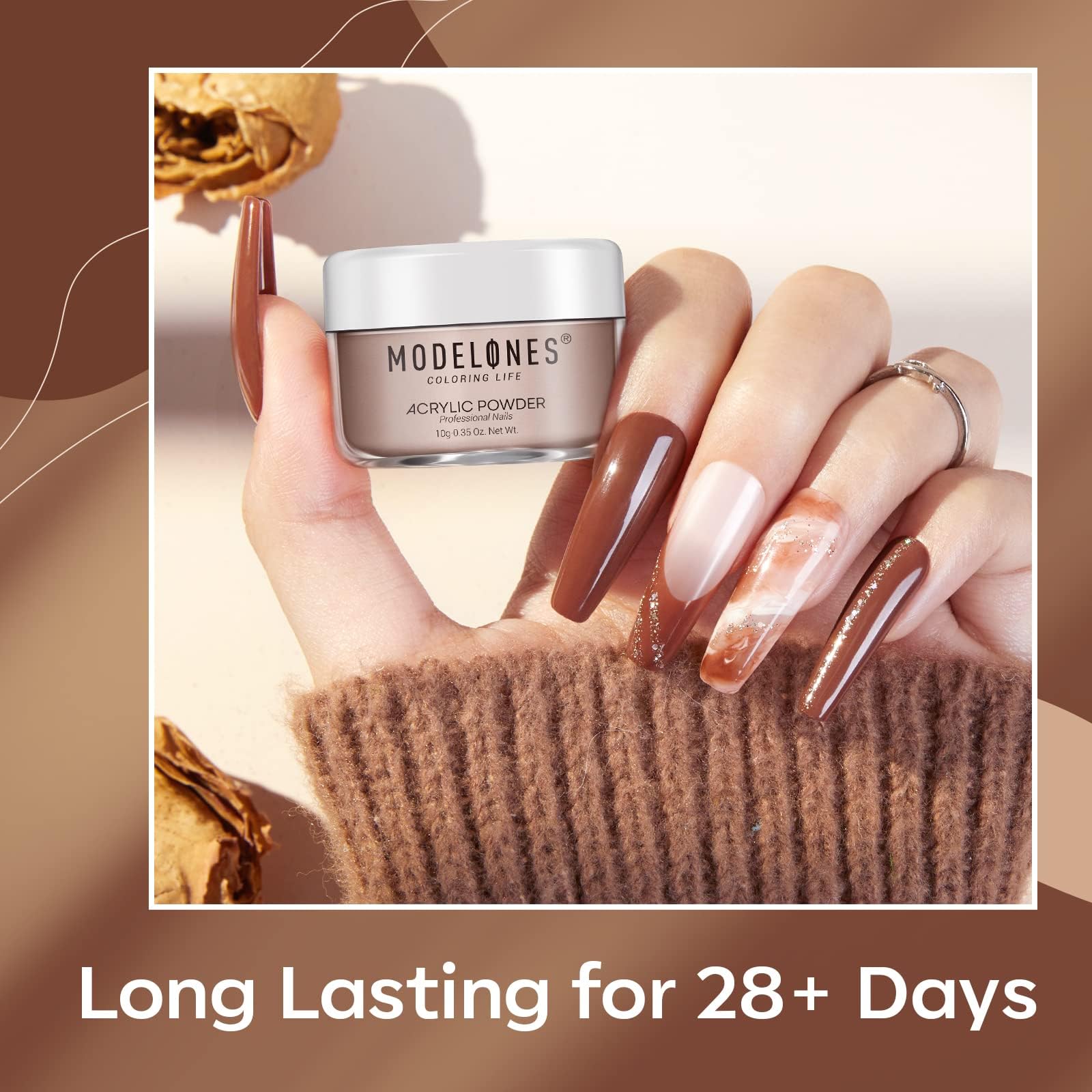 Modelones aplicación de uñas acrílicas sin lámpara para secado natural.