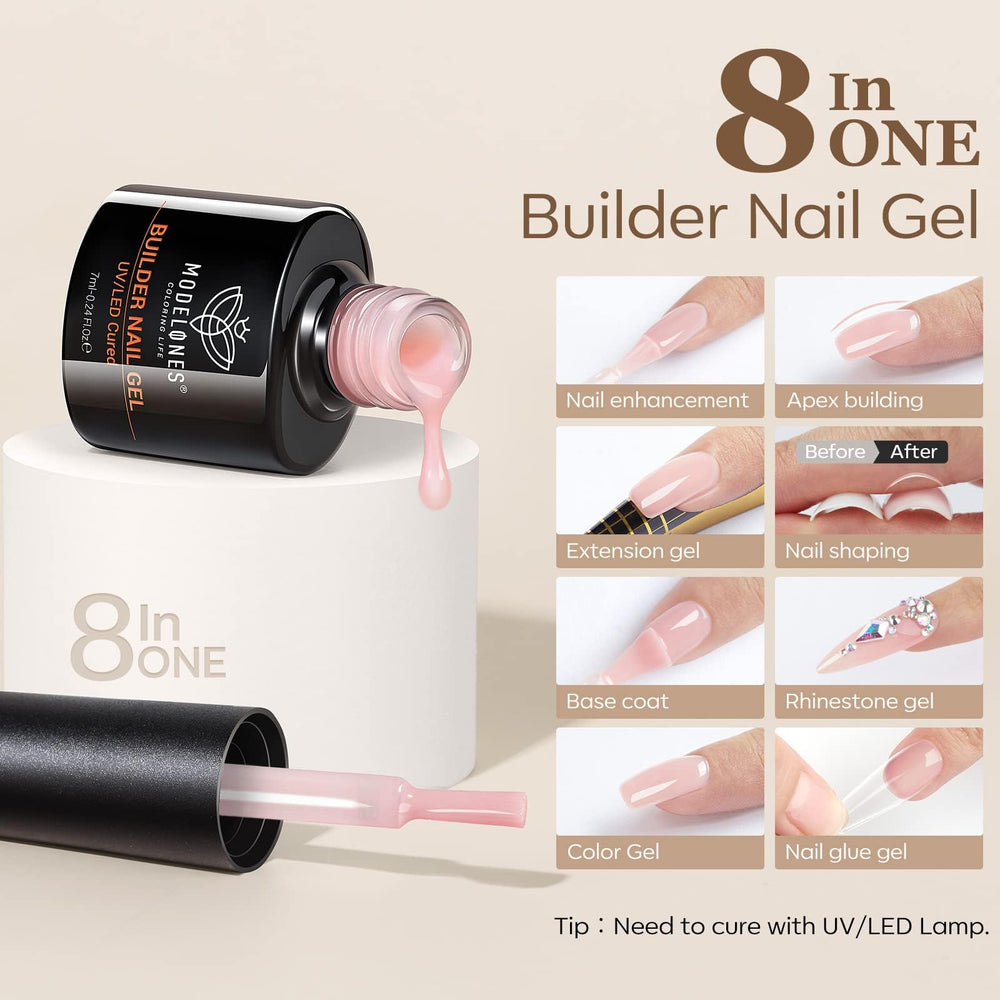 Modelones gel with built-in brush enables easy self-leveling and smooth foundation