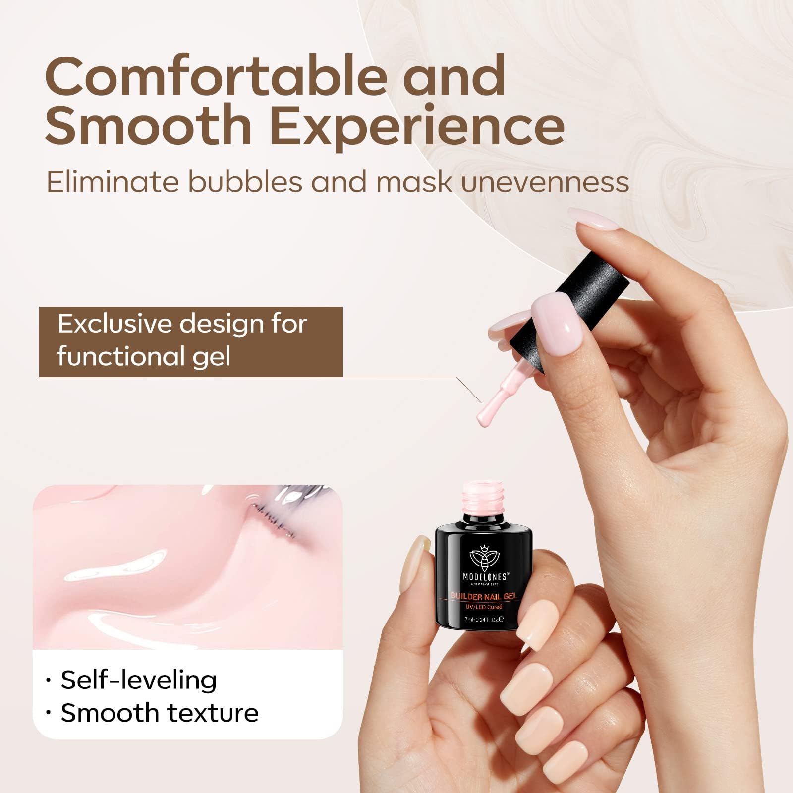 Modelones Builder Nail Gel LED/UV cure in 60-90 seconds for efficient at-home results