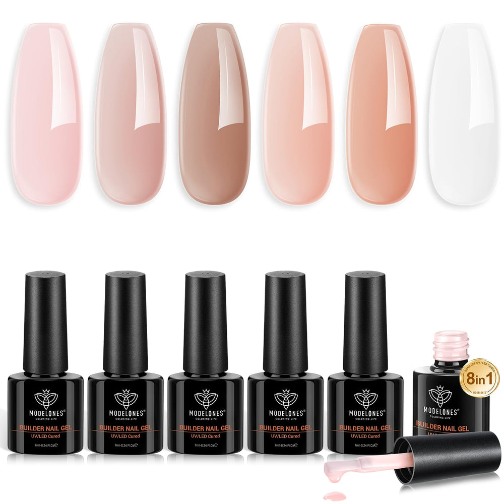Modelones Builder Nail Gel soft nude rose swatch for at-home manicure with smooth self-leveling finish