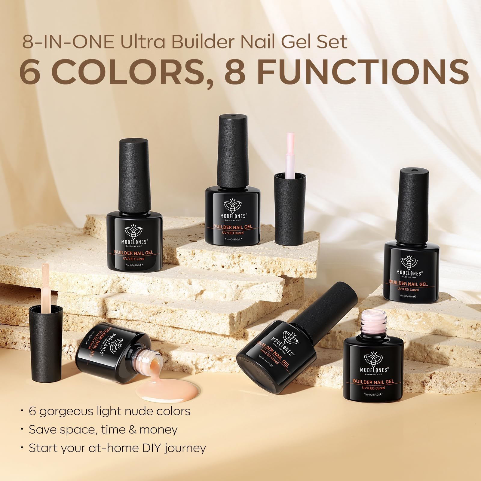 Modelones Builder Nail Gel supports attaching tips or decorative gems for creative nails