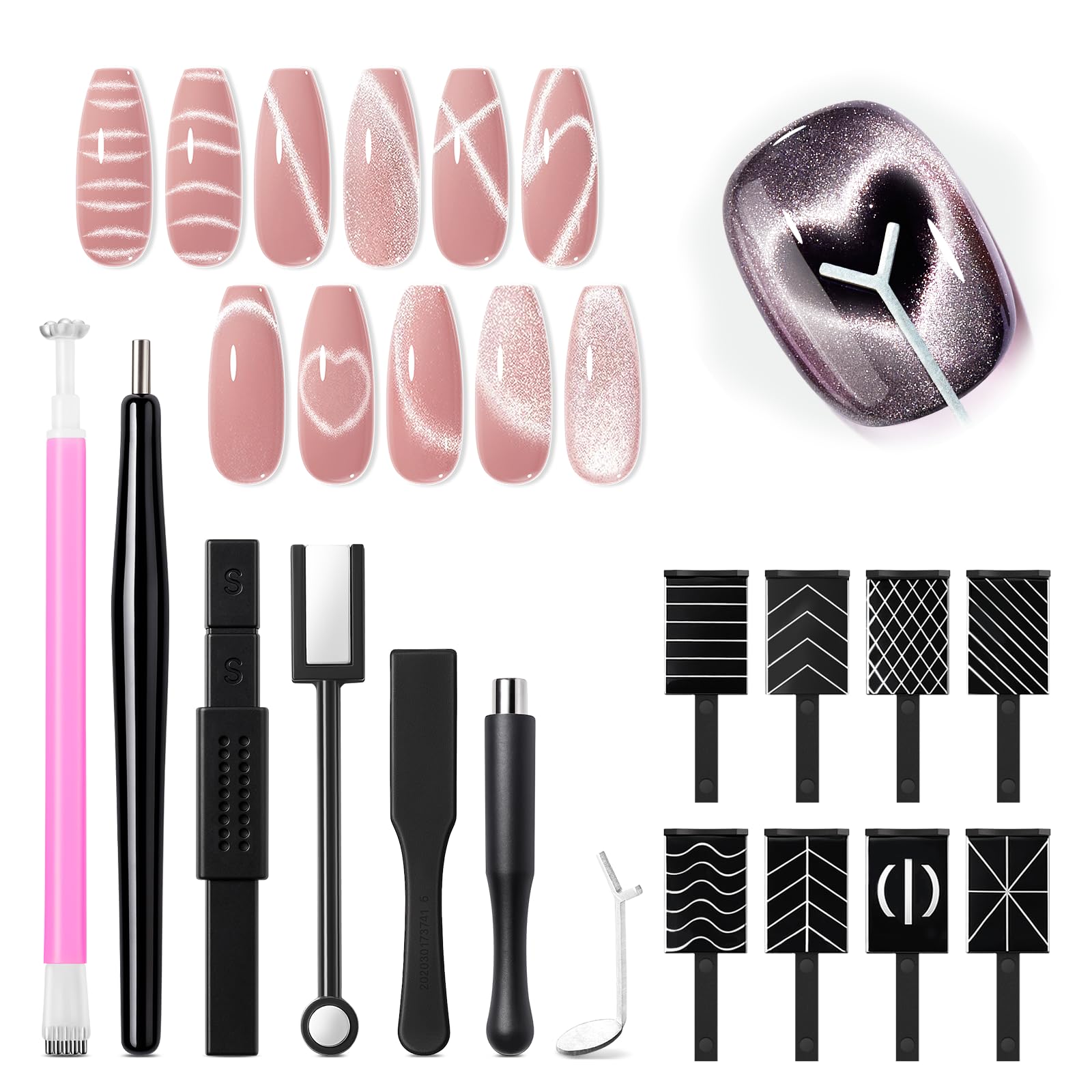 Modelones cat-eye magnet set 15pcs wand: easy wand positioning for dramatic cat-eye nails.