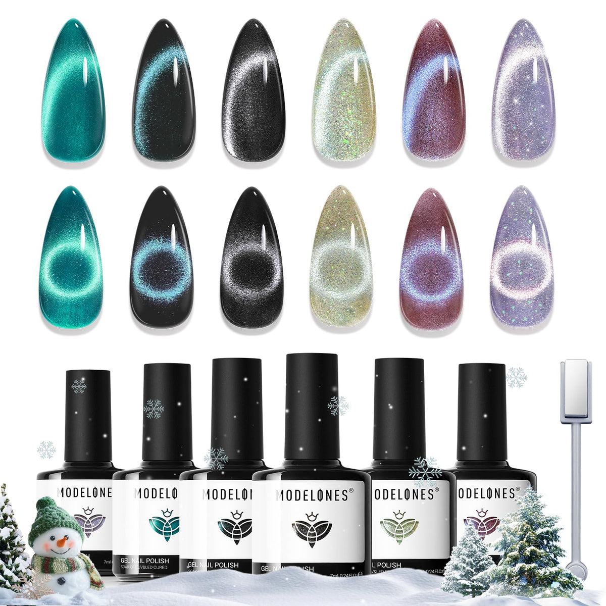 Modelones cat-eye gel nail polish set with six colors for festive holiday nails