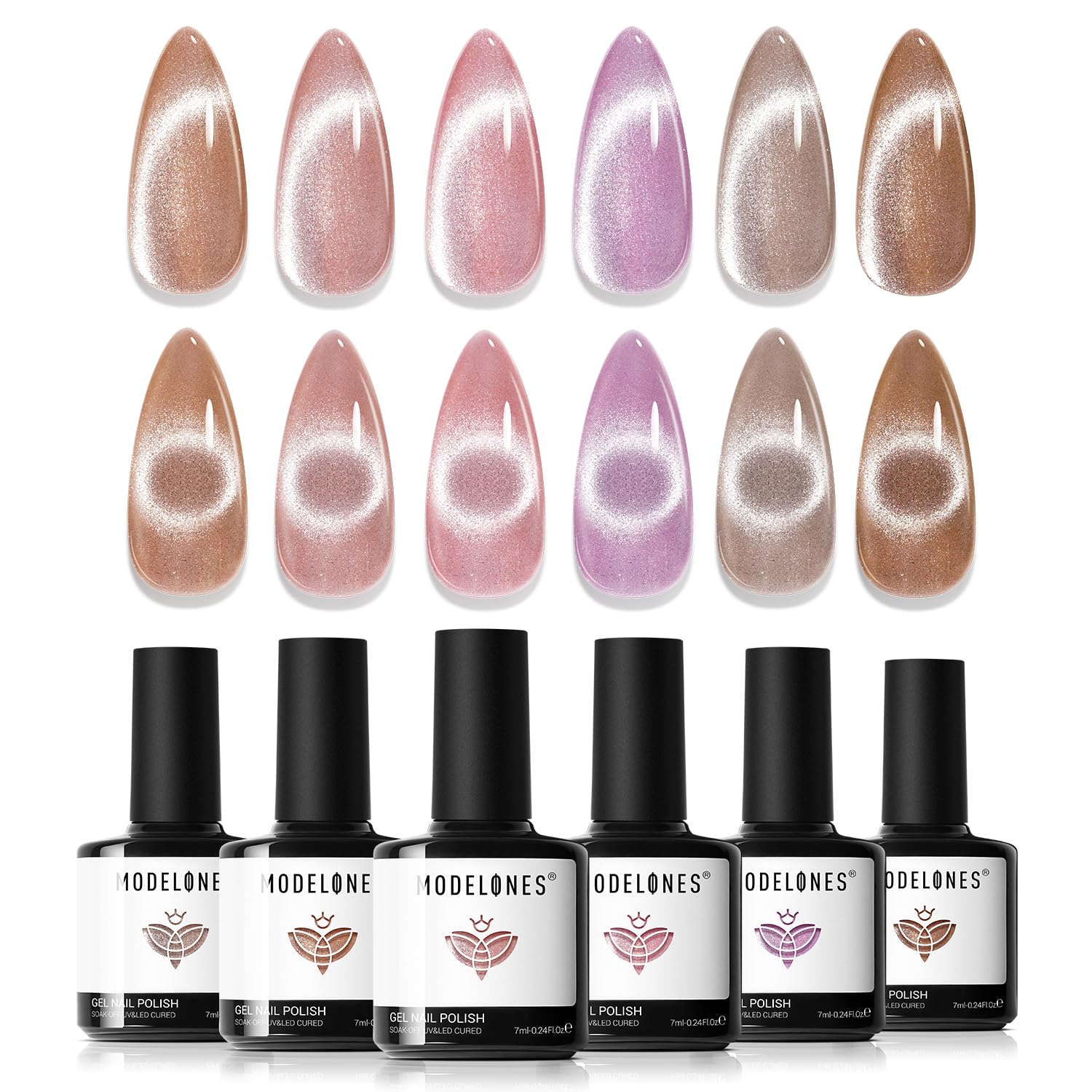 Modelones cat-eye nude-nail-polish with magnetic effect for chic cat-eye nails.