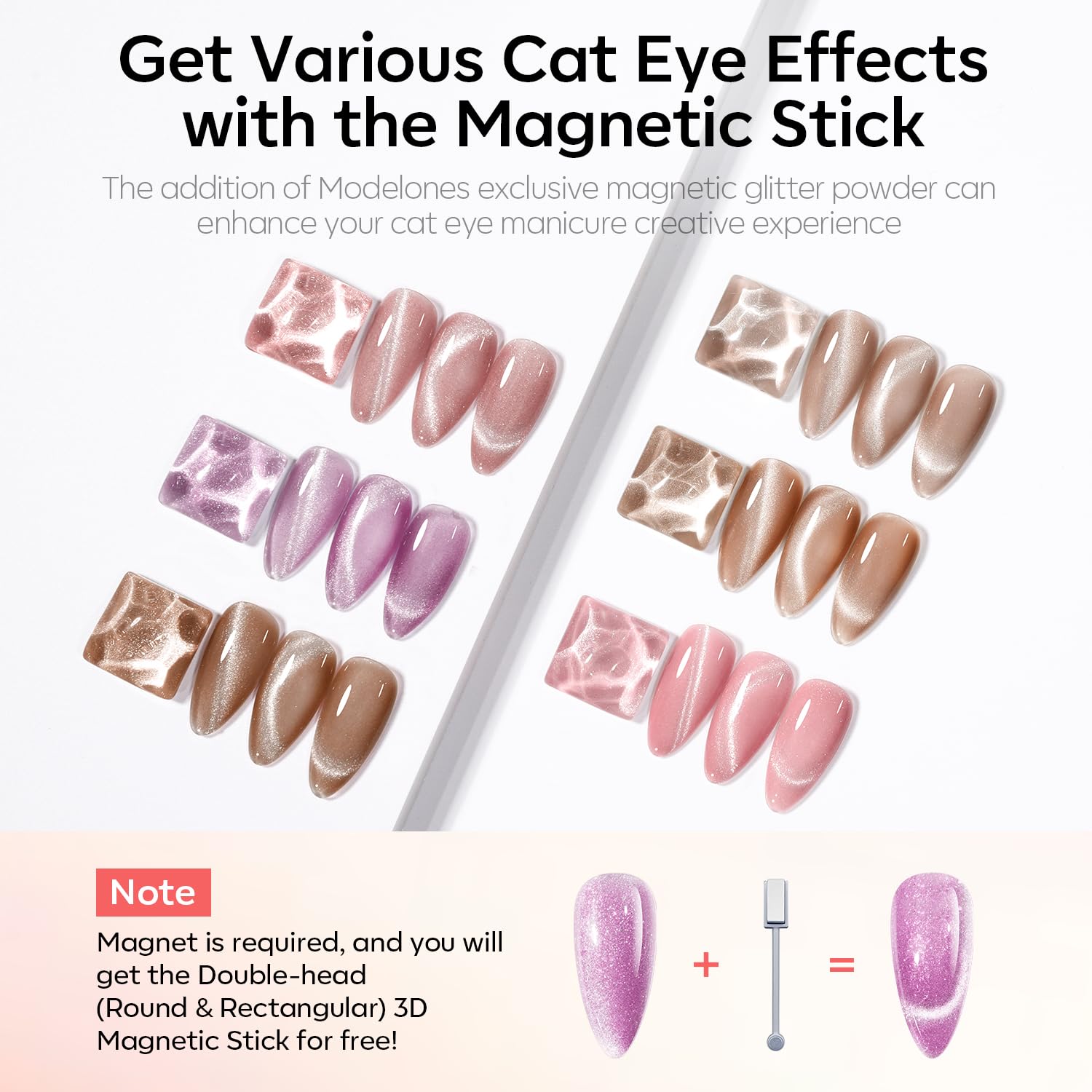 Modelones cat-eye pink-nail-polish with subtle glitter for soft shimmer and shine.