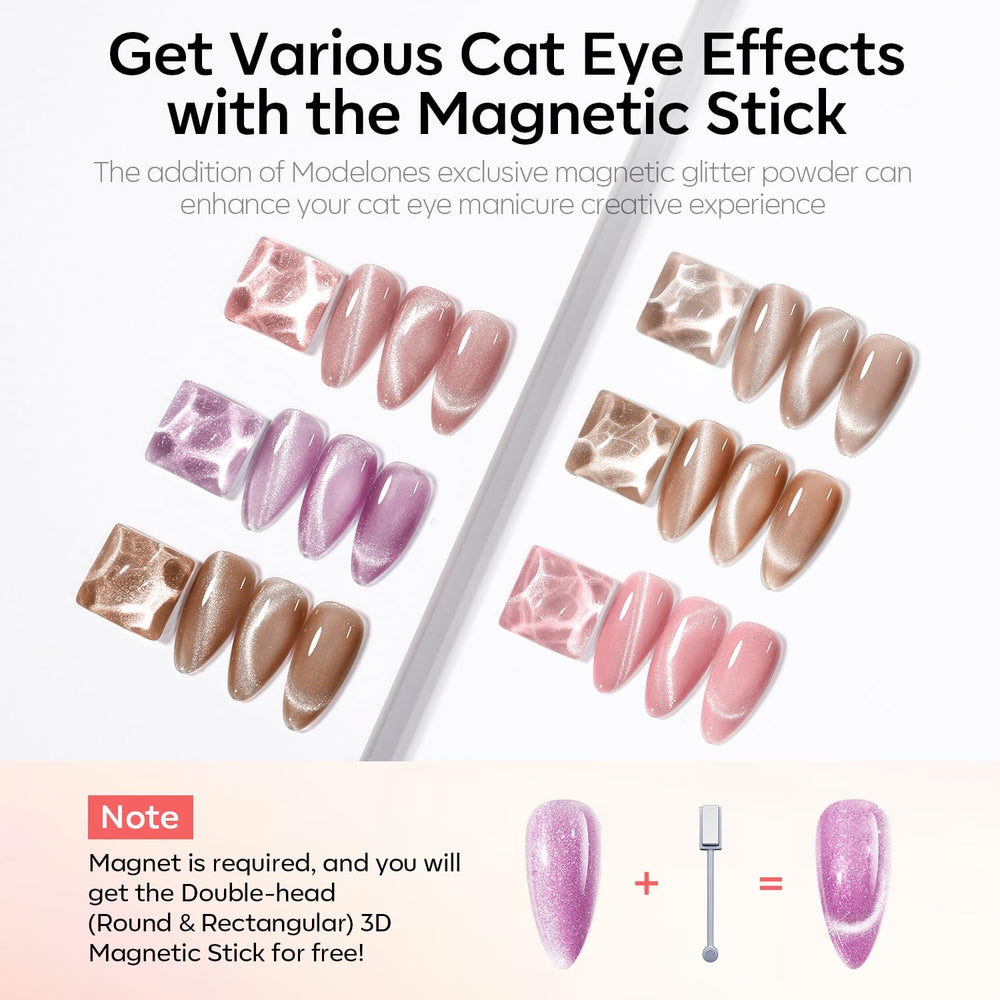 Modelones cat-eye pink-nail-polish with subtle glitter for soft shimmer and shine.
