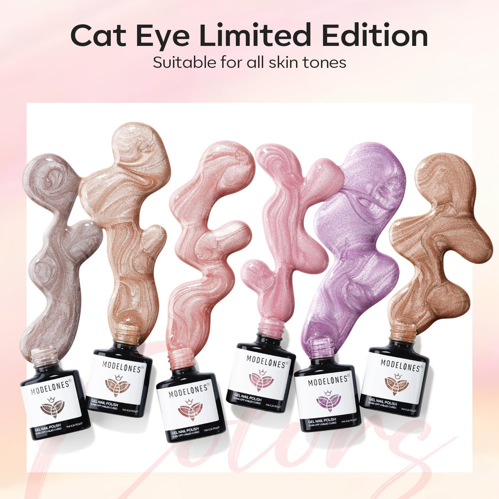 Modelones cat-eye purple-nail-polish adds moody color with holographic sparkle.