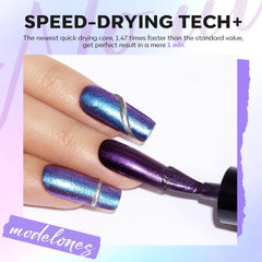 Modelones Chameleon blue polish with icy shimmer for winter looks