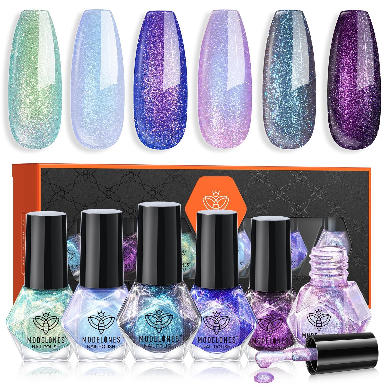 Modelones Chameleon green glitter polish for vibrant, long-lasting color