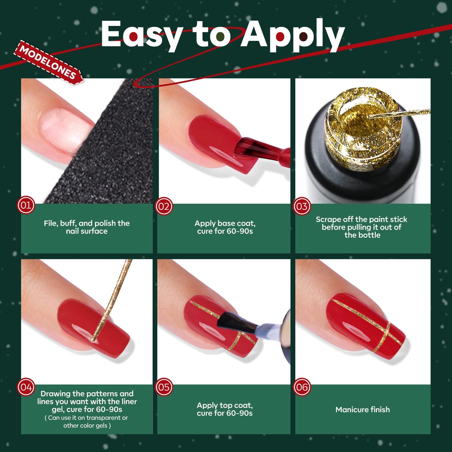 Modelones gold glitter gel polish bottle adds warm holiday sparkle.