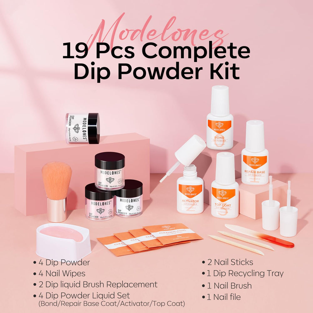 Modelones dip powder light pink bottle adds soft day-to-day wear