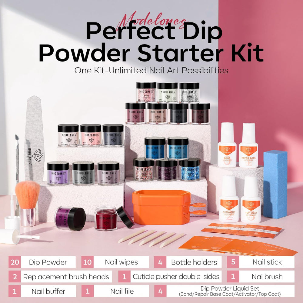 Modelones dip powder liquid set with bond base activator top enables durable at home nails