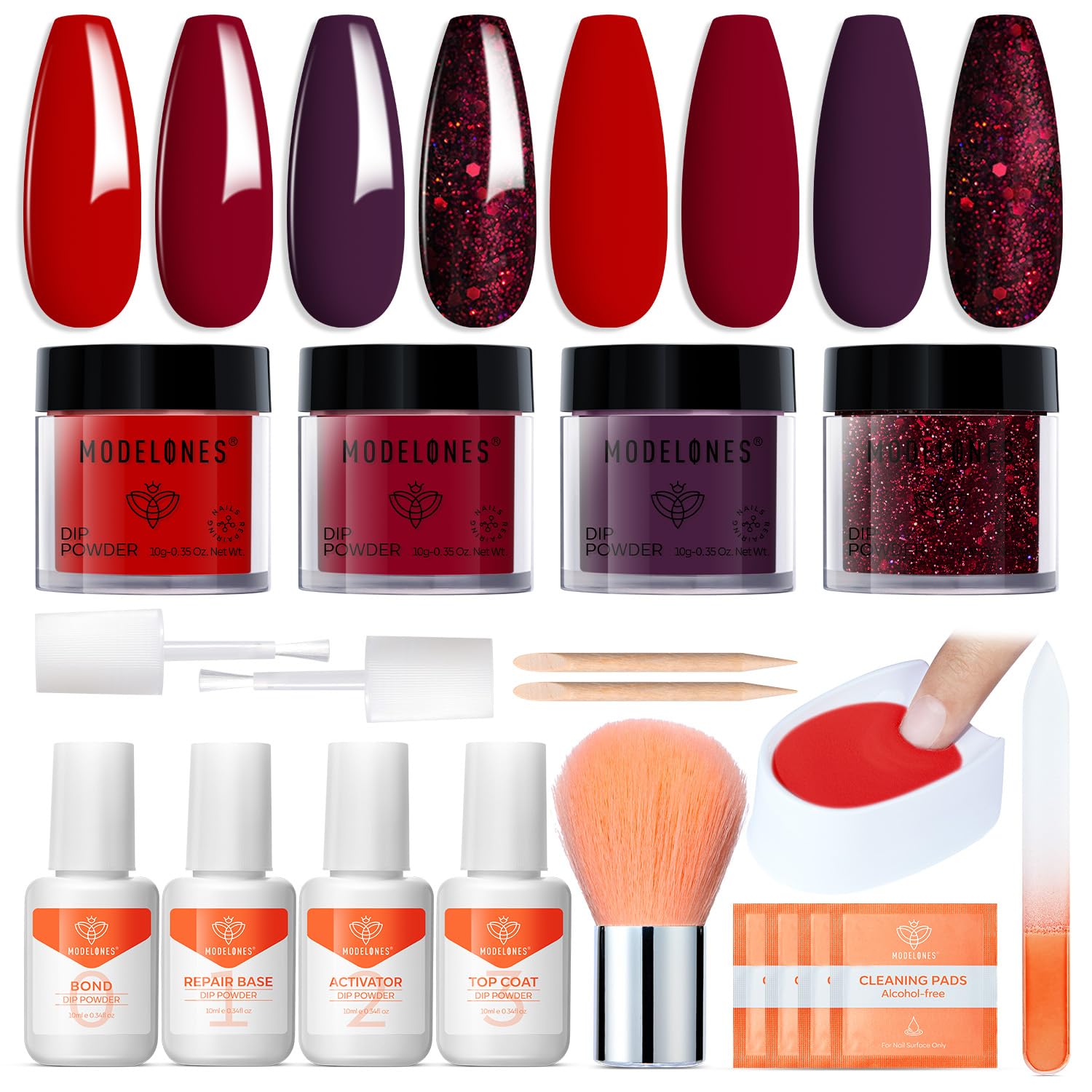 Modelones dip powder nail kit red powder for bold manicure options