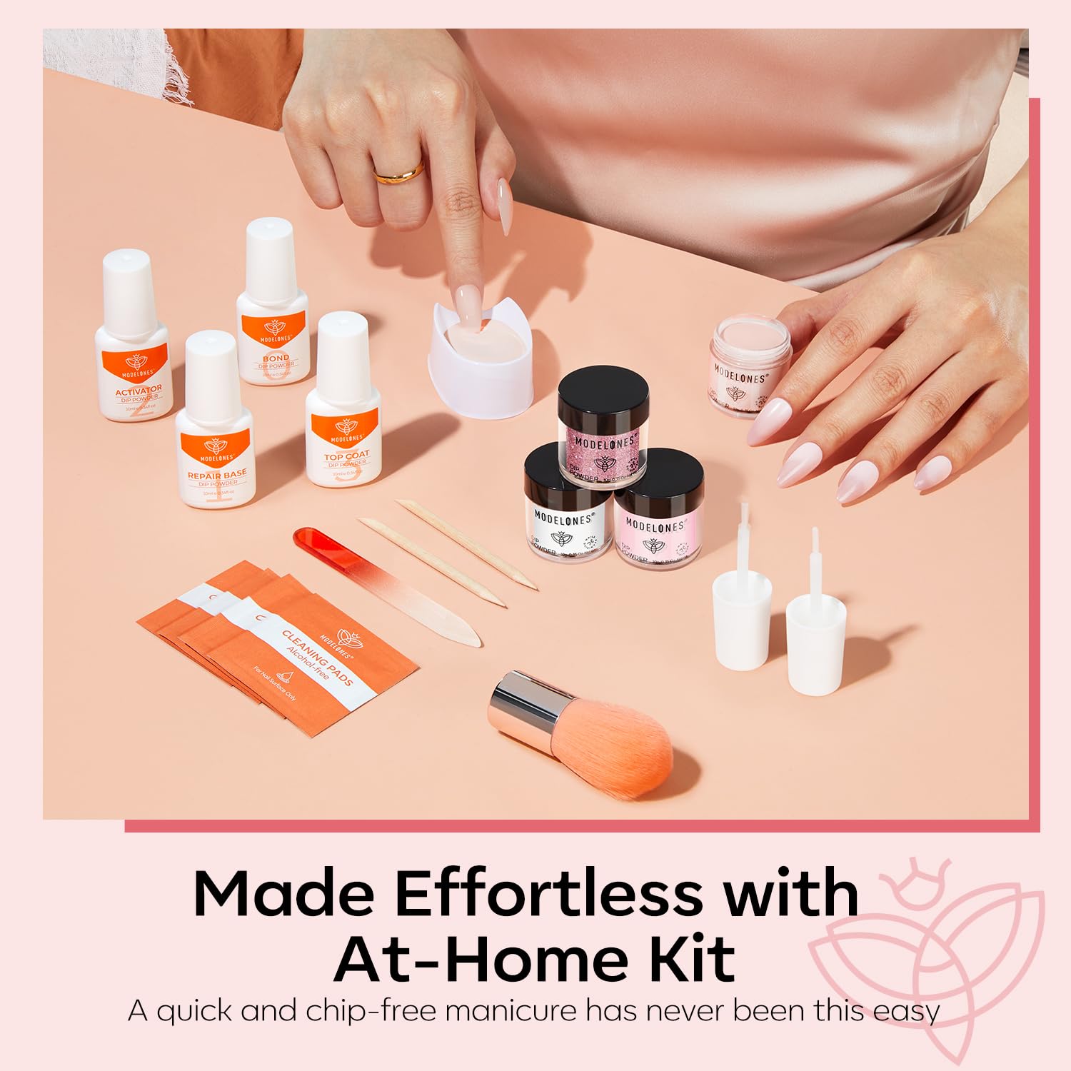 Modelones complete dip-tools kit includes tray, brush, file, sticks for DIY manicures.