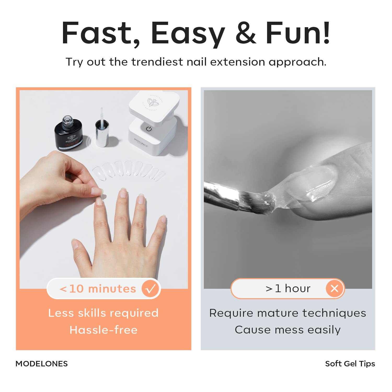 Modelones easy-application nail tips ideal for gel polish or DIY nails.
