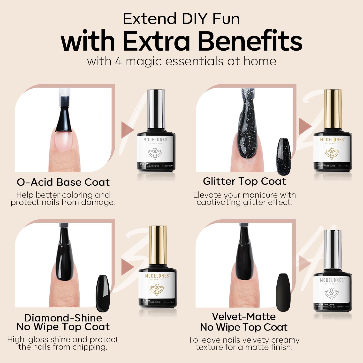 Modelones easy-glide brush demonstrating smooth gel polish application