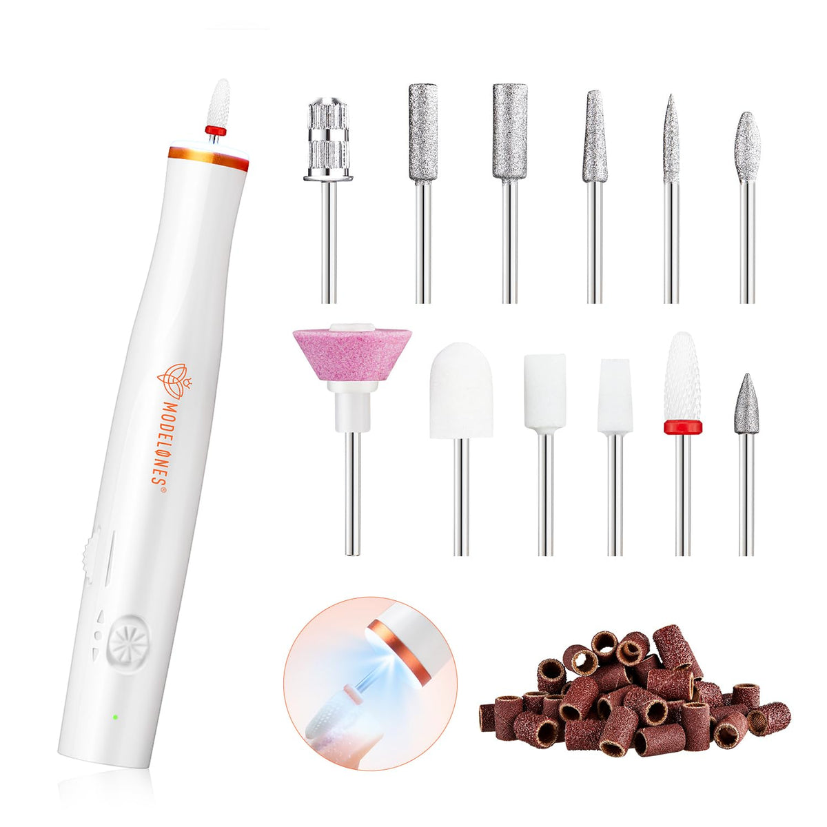 Modelones electric nail drill front view for precise shaping and filing.