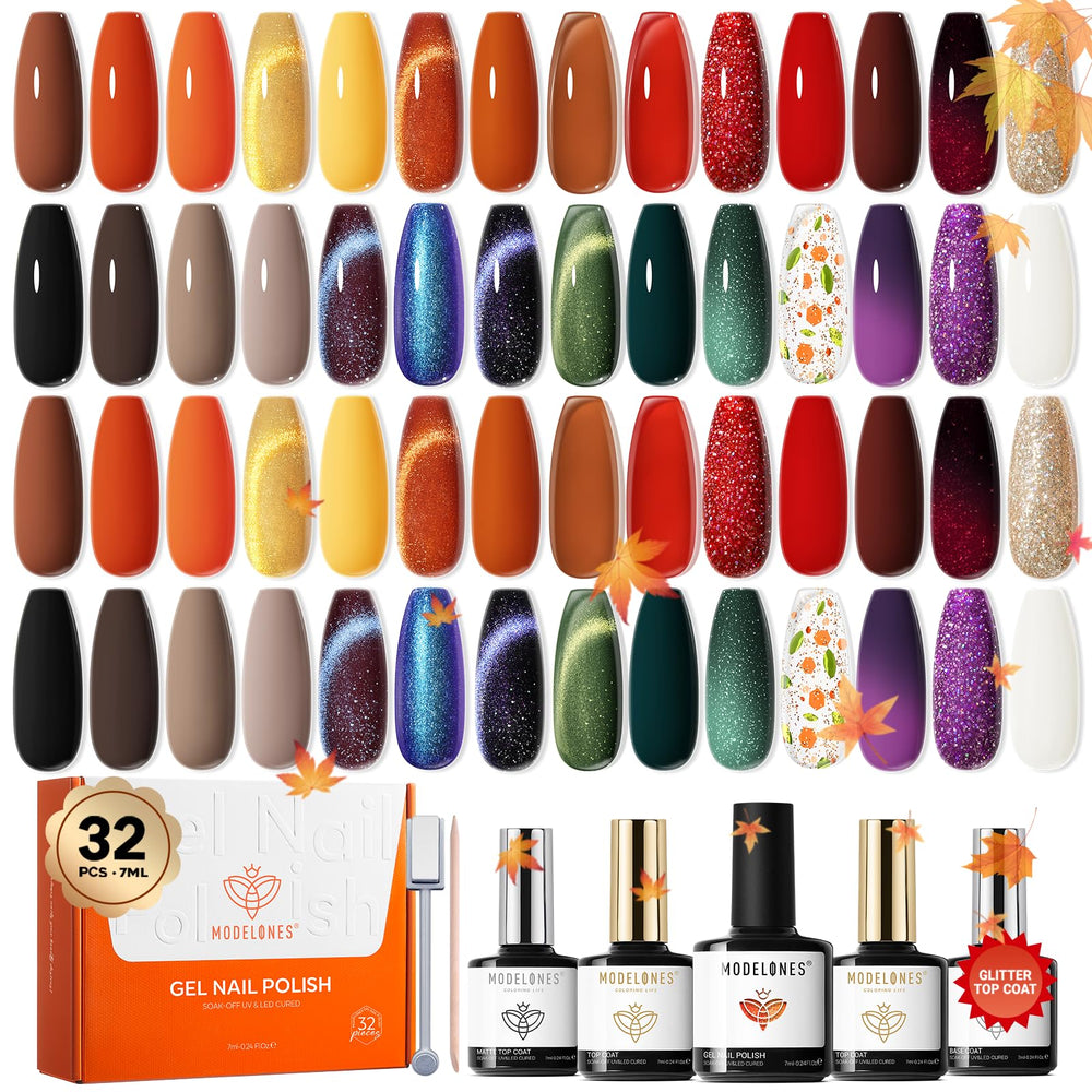 Modelones fall gel nail polish kit with 28 colors for at-home salon results.