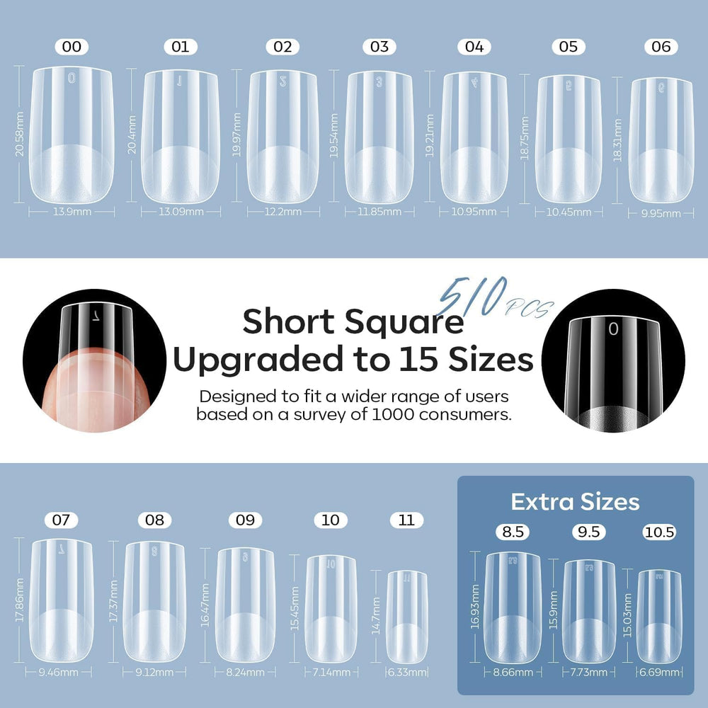 Modelones nail tips 15 sizes square for precise at home extensions
