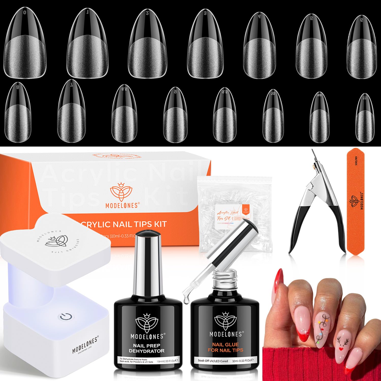 Modelones gel nail kit almond set overview for at-home salon look