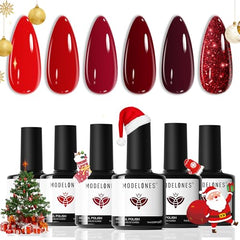 Modelones gel nail polish kit six red shades swatch display for versatile looks