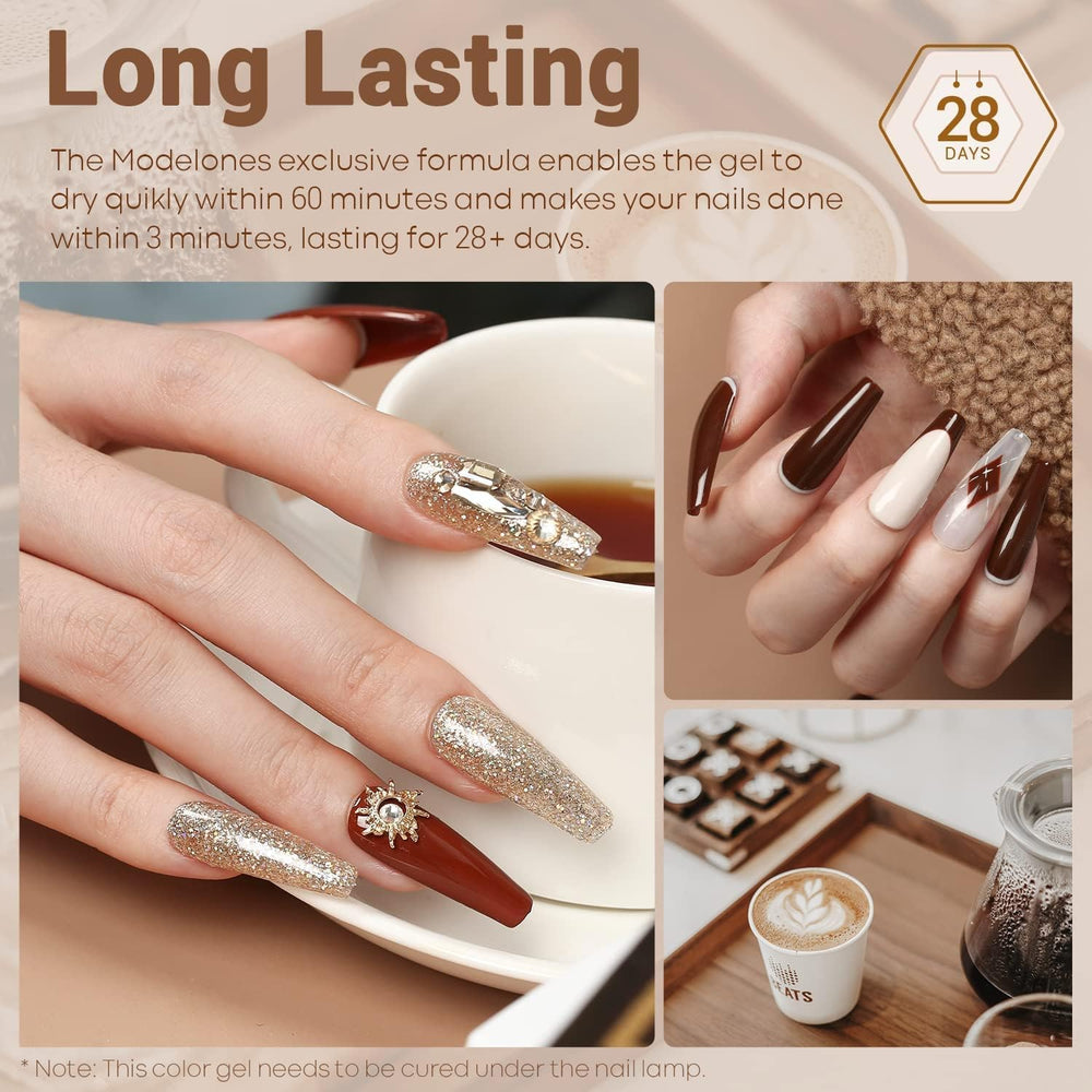 Modelones gel polish under LED lamp curing demonstrates quick, durable results.