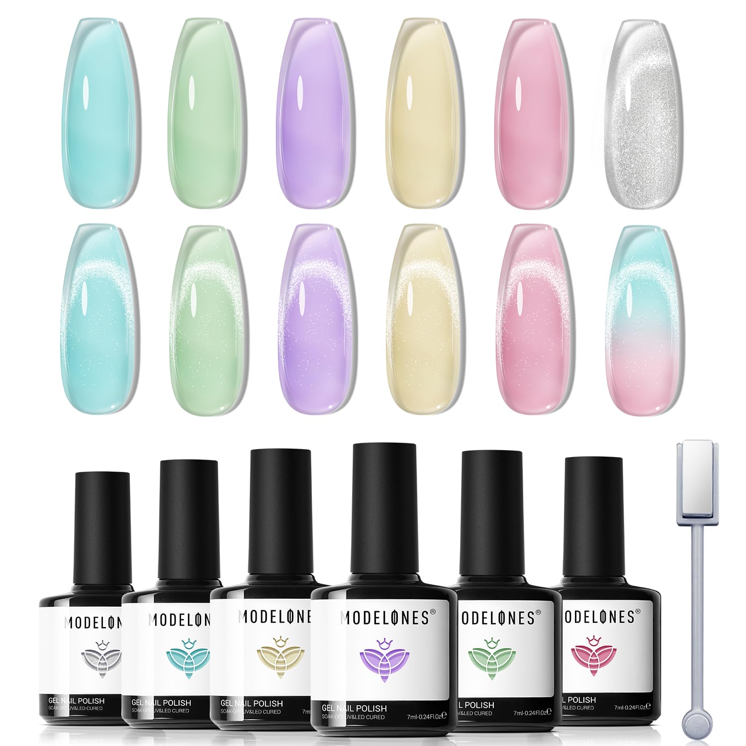 Modelones gel polish set with six bottles ready for at-home nail art