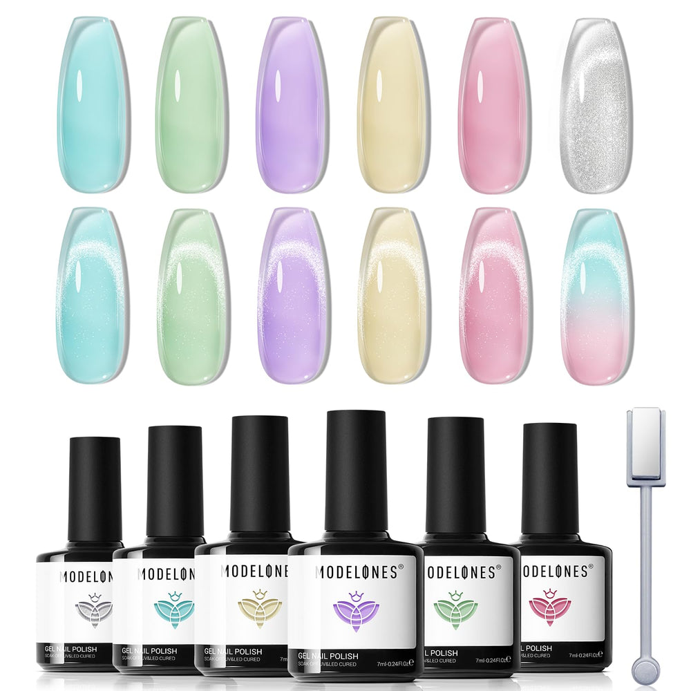 Modelones gel polish set with six bottles ready for at-home nail art