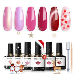 Modelones gel nail polish set in six pink-red shades for at-home manicures.
