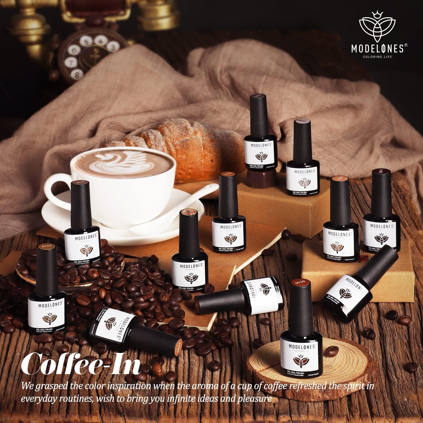 Modelones fall-winter swatches displaying neutral to brown tones for chic nails.