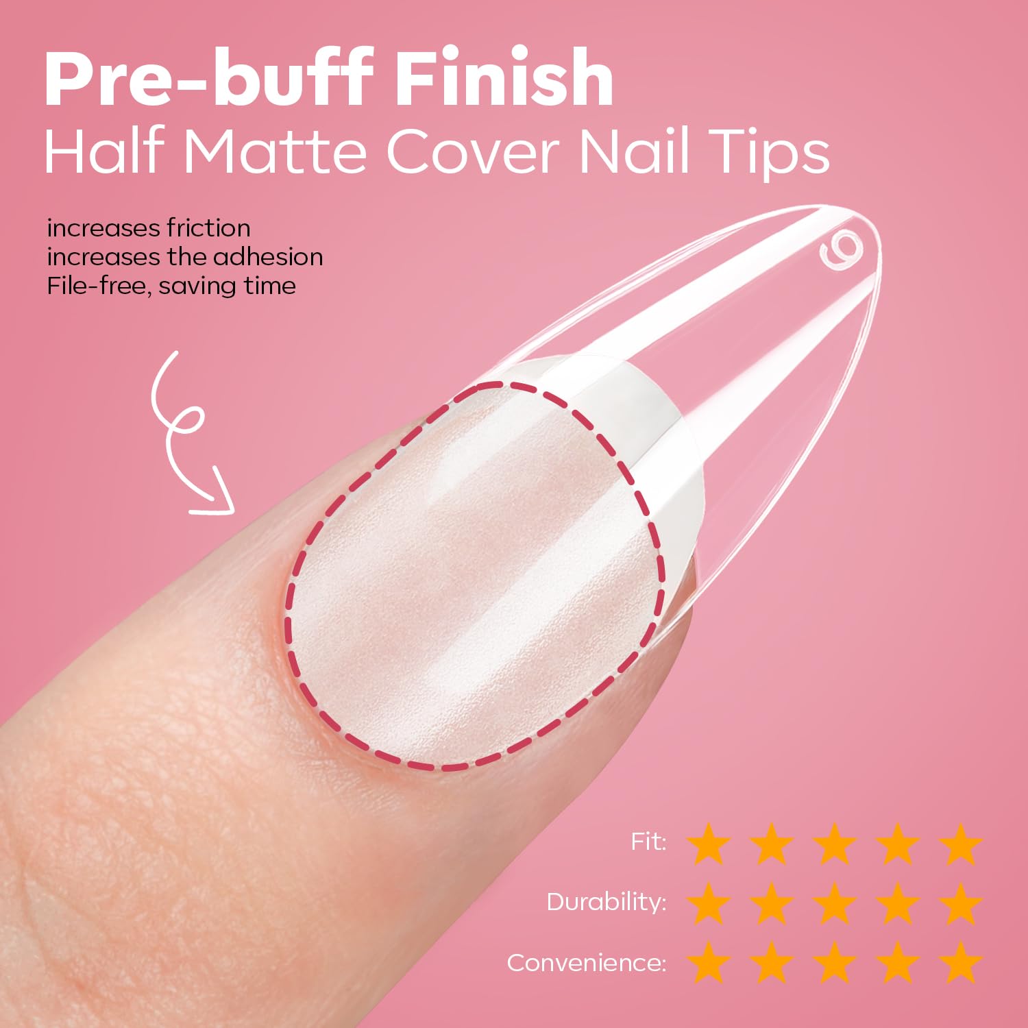 Modelones almond tip with half-matte texture providing grip