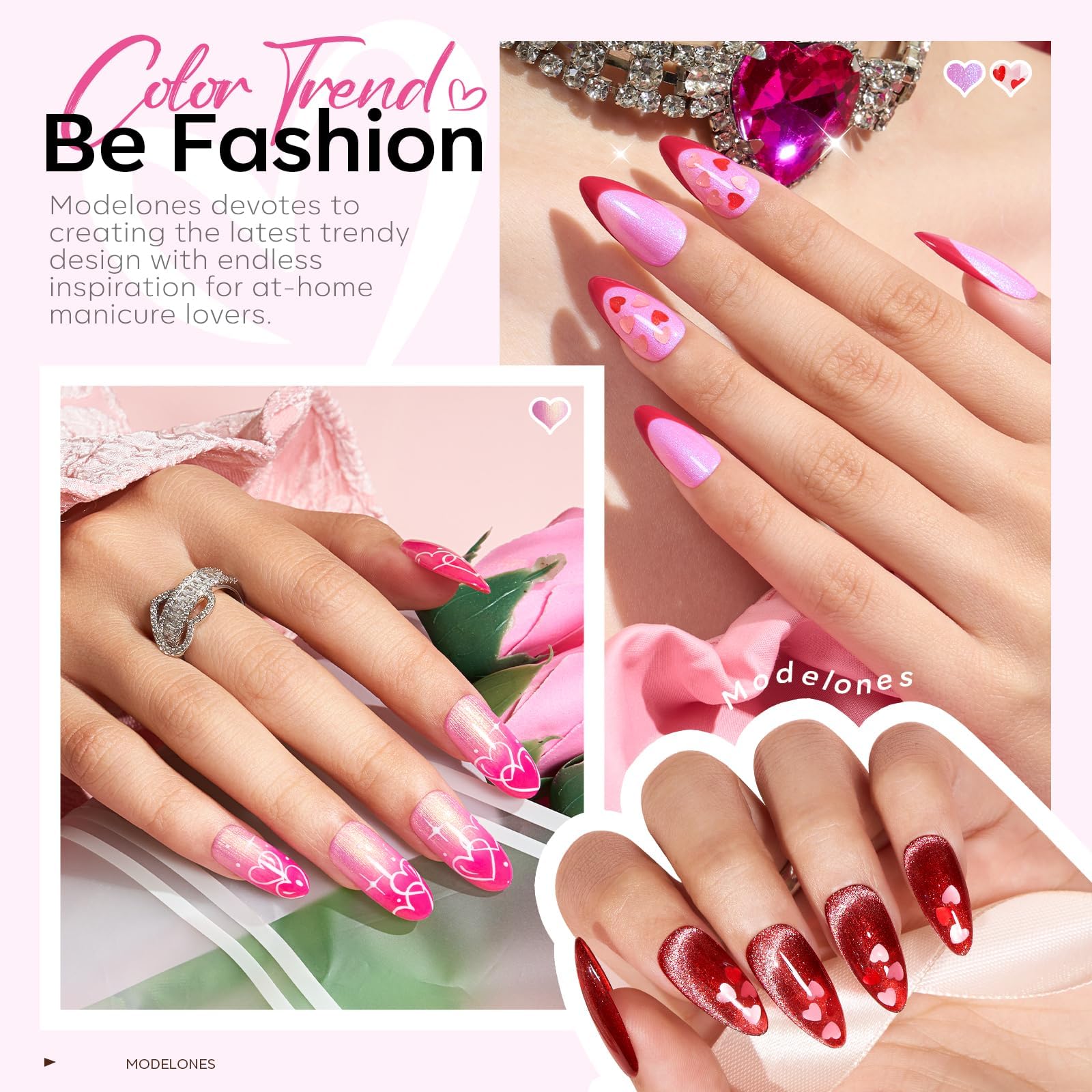Modelones love-shaped glitter and heart-flash for precise accents.