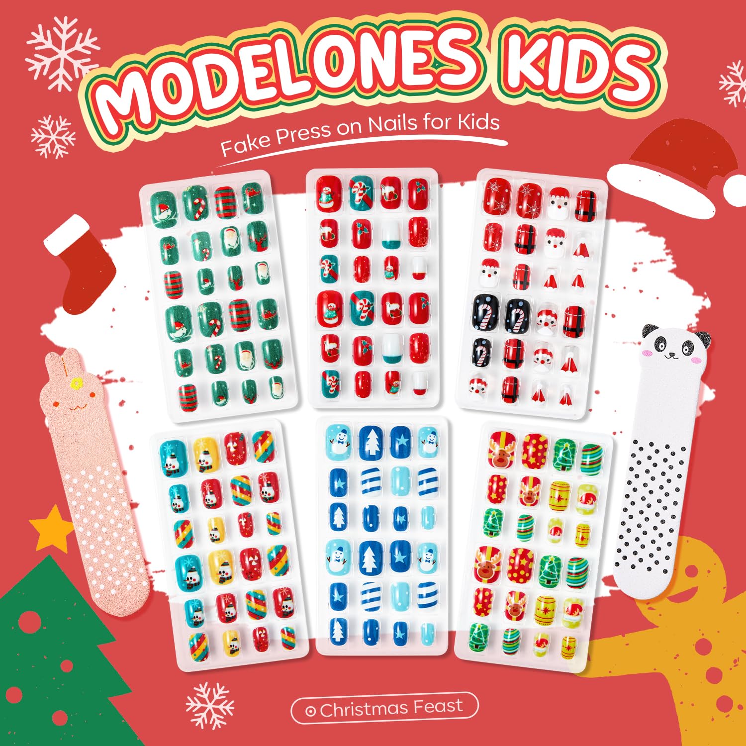 Modelones kids nails assorted-patterns display for playful holiday manicures