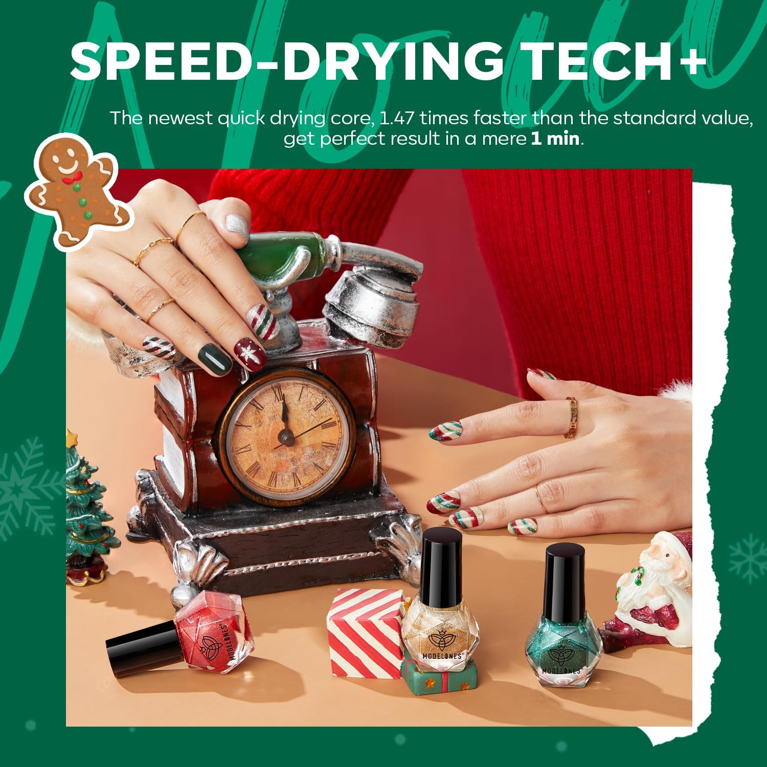 Modelones kit navideño: conjunto completo para arte de uñas en casa.