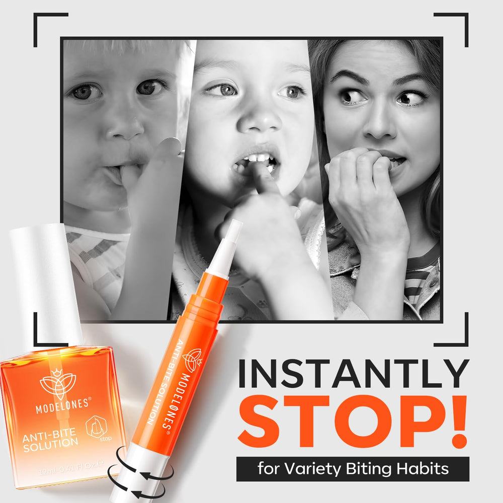 Modelones nail biting polish for kids on fingers with bitter formula to deter biting