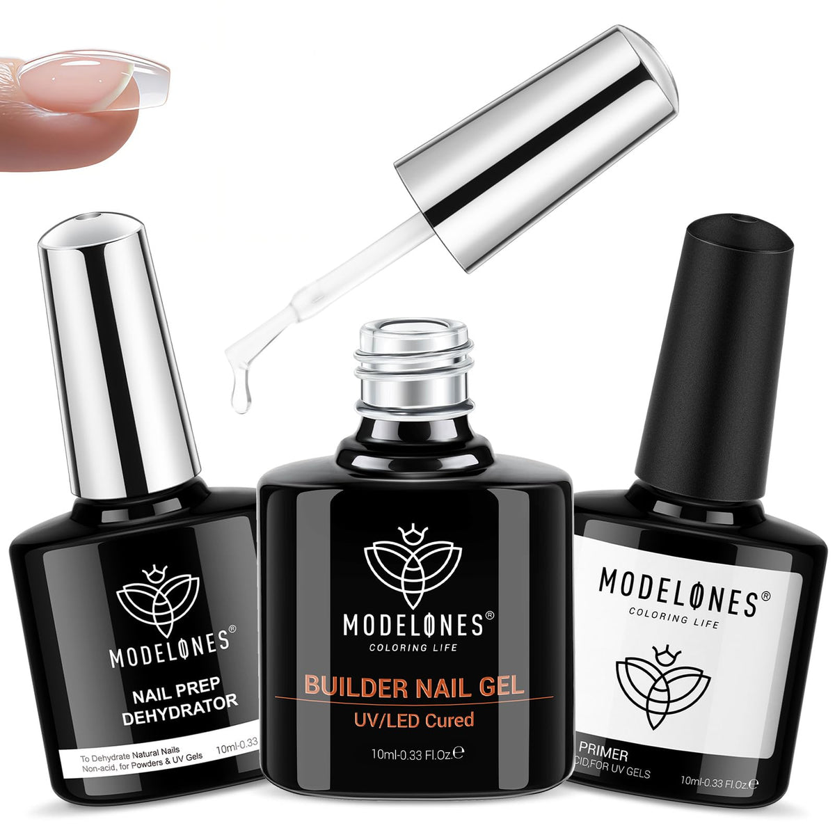 Modelones Nail Dehydrator bottle preps nails for stronger adhesion and longer wear.