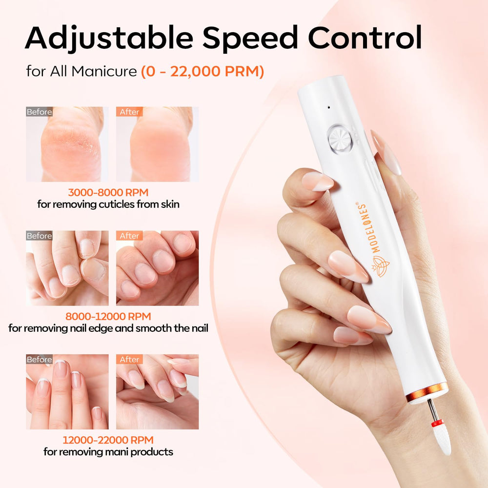 Modelones nail drill speed control lets you tailor performance to the task.