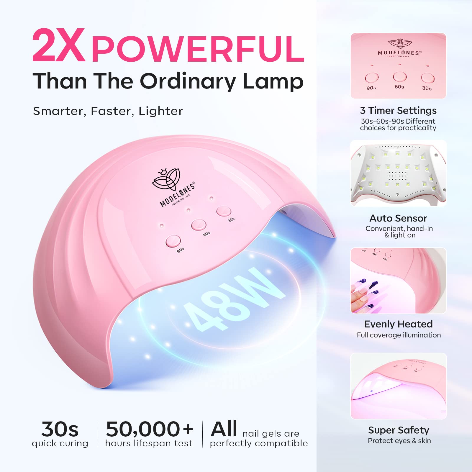 Modelones nail lamp fast cure with wide gel polish compatibility