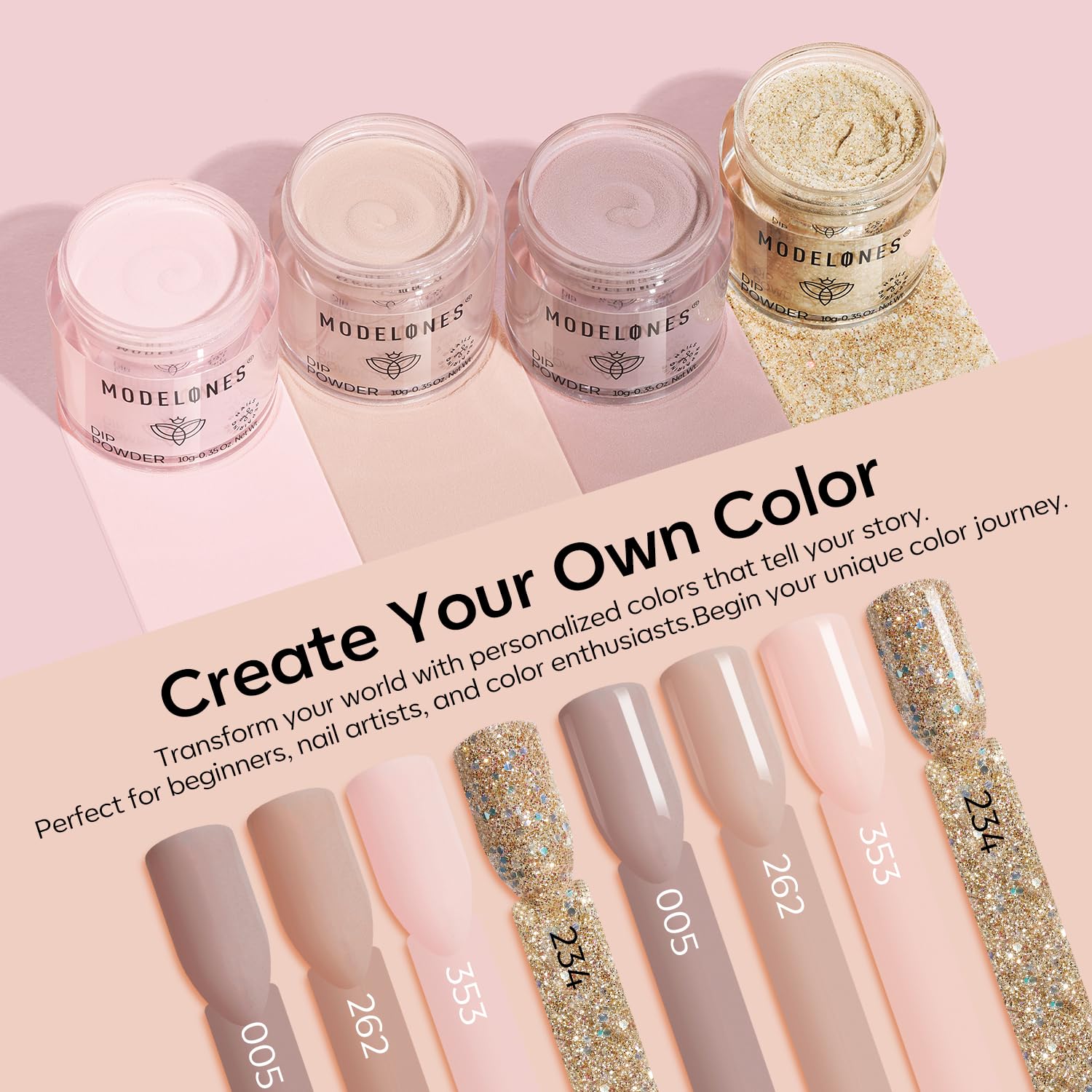 Modelones nude dip powder kit glitter gold for glam accents.
