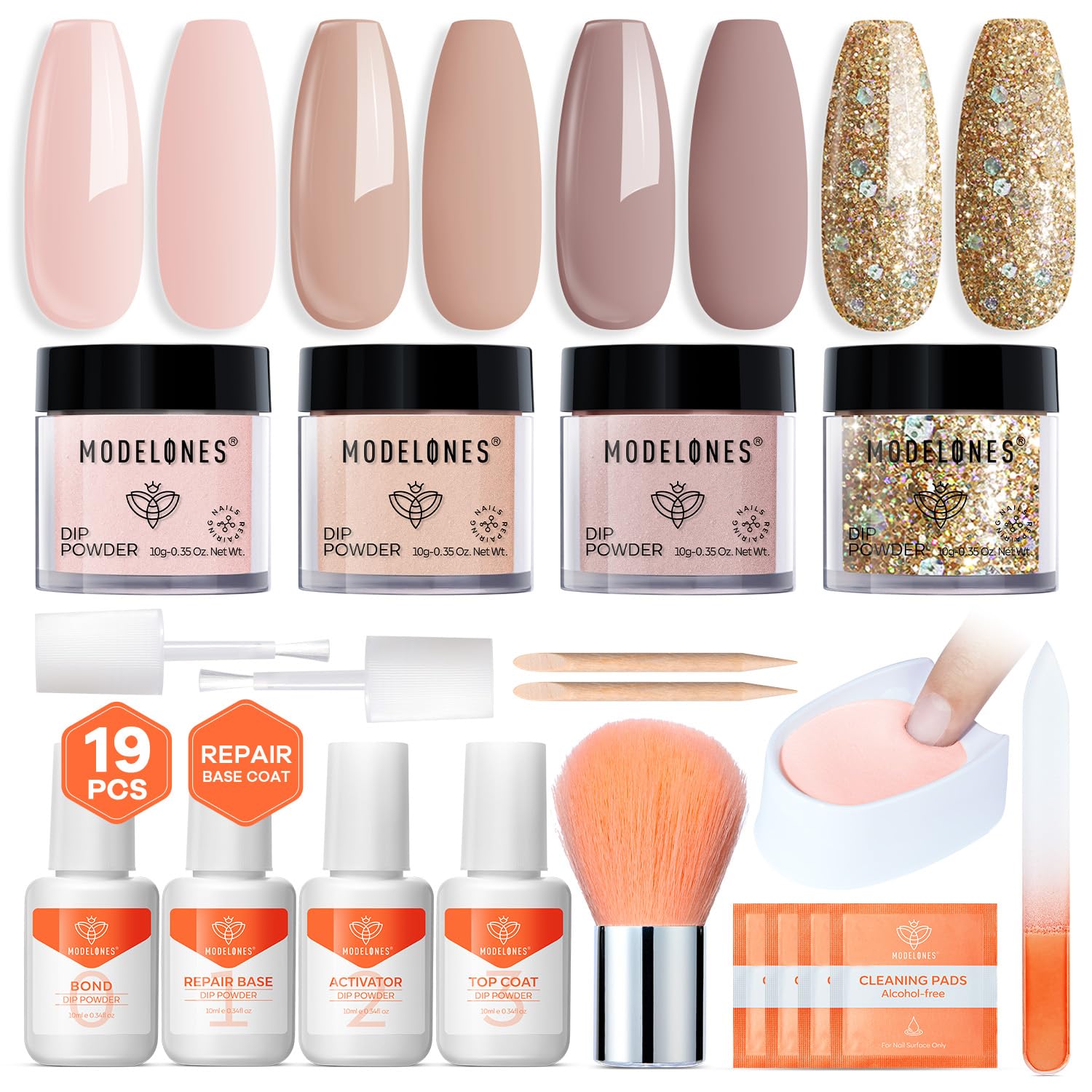 Modelones nude dip powder kit pink color for a polished manicure.
