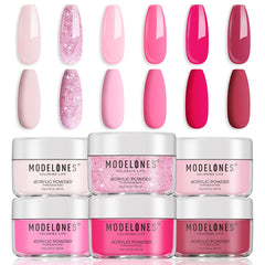 Modelones pink acrylic powder kit with six colors for versatile at home nail art