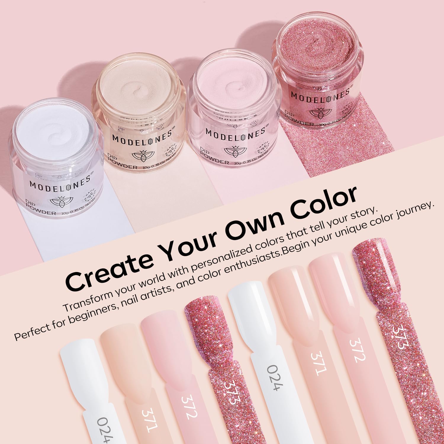 Modelones white nude dip powders show subtle, professional French-inspired nails.