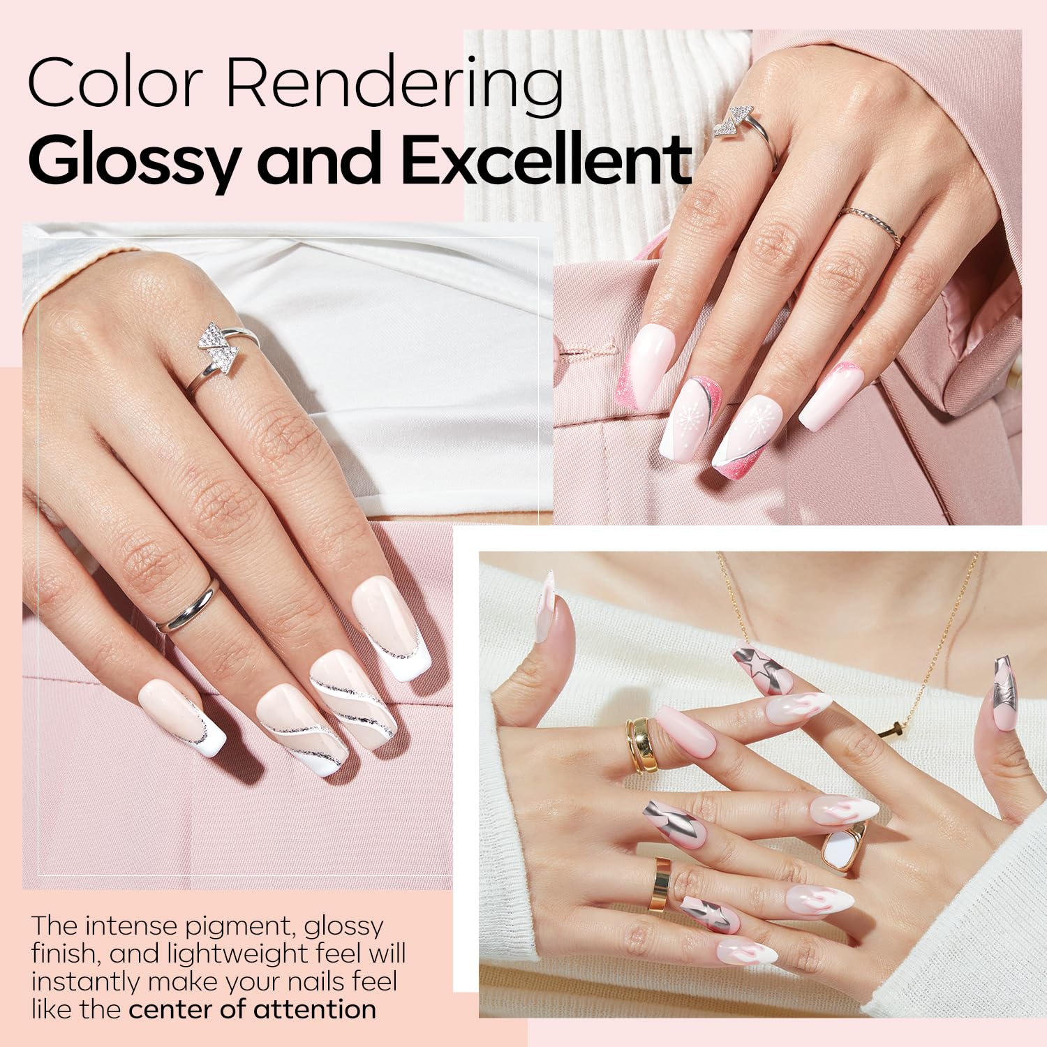 Modelones glitter pink dip powder swatch adds glam for party-ready nails.