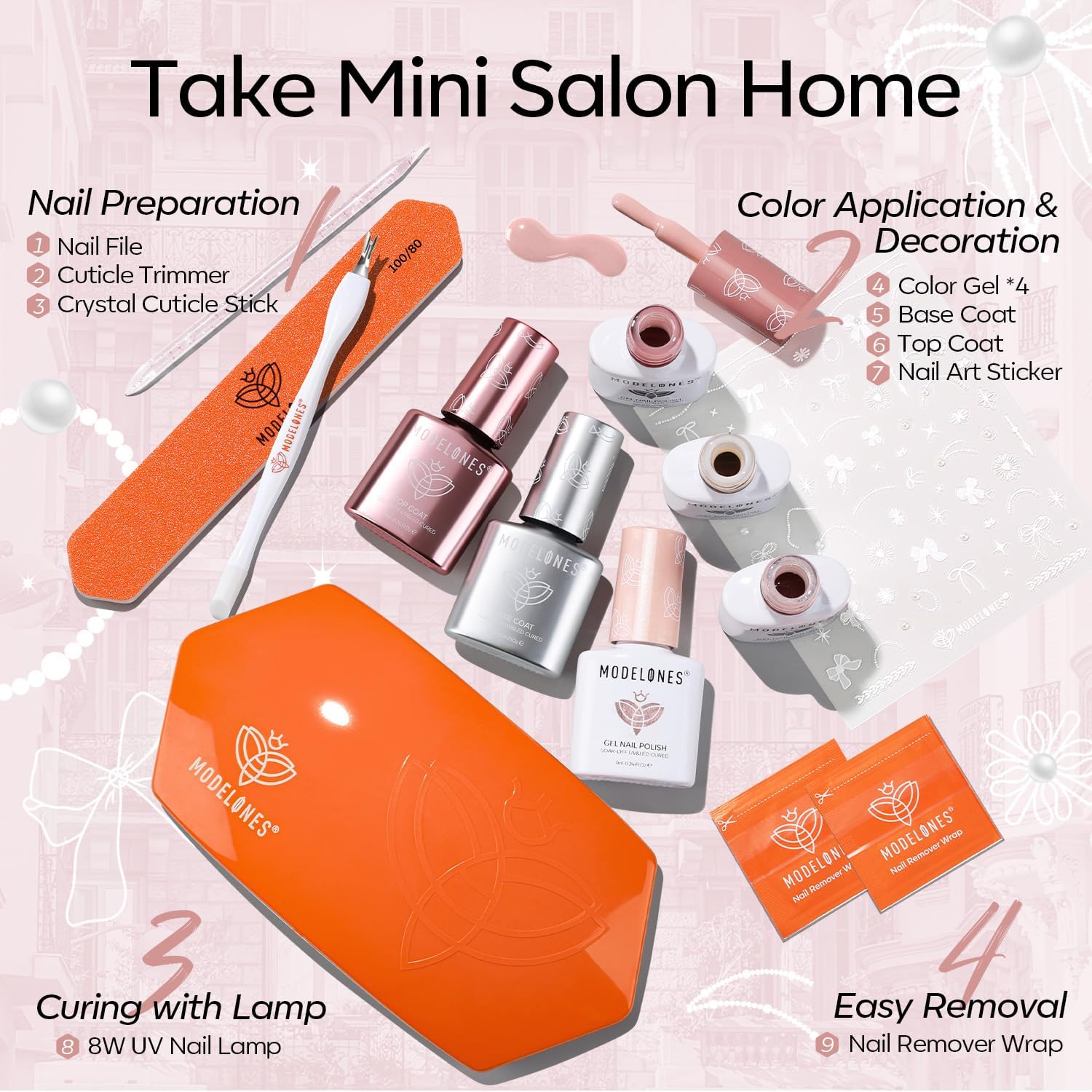 modelones pink glitter nail polish: pink shade with subtle shimmer for everyday glam.