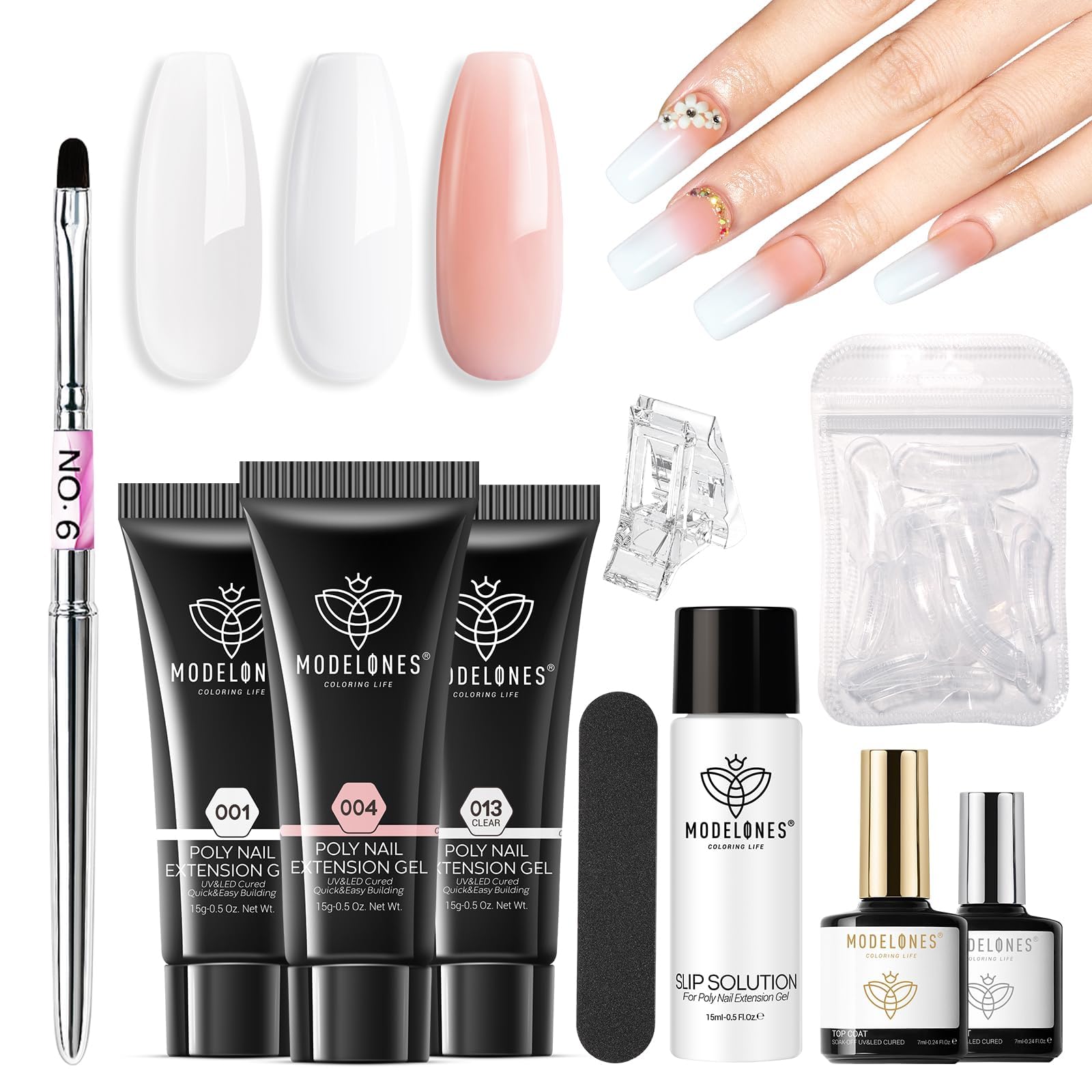 Modelones poly gel kit Clear bottle for natural-looking nails and lasting hold