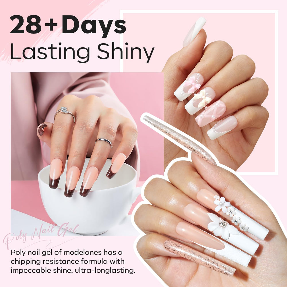 Modelones poly nail gel kit 48W lamp with timer for fast curing sessions.