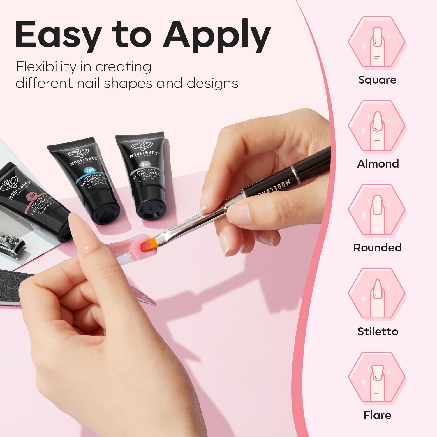 Modelones nail tools set includes file, buffer, and cuticle fork.