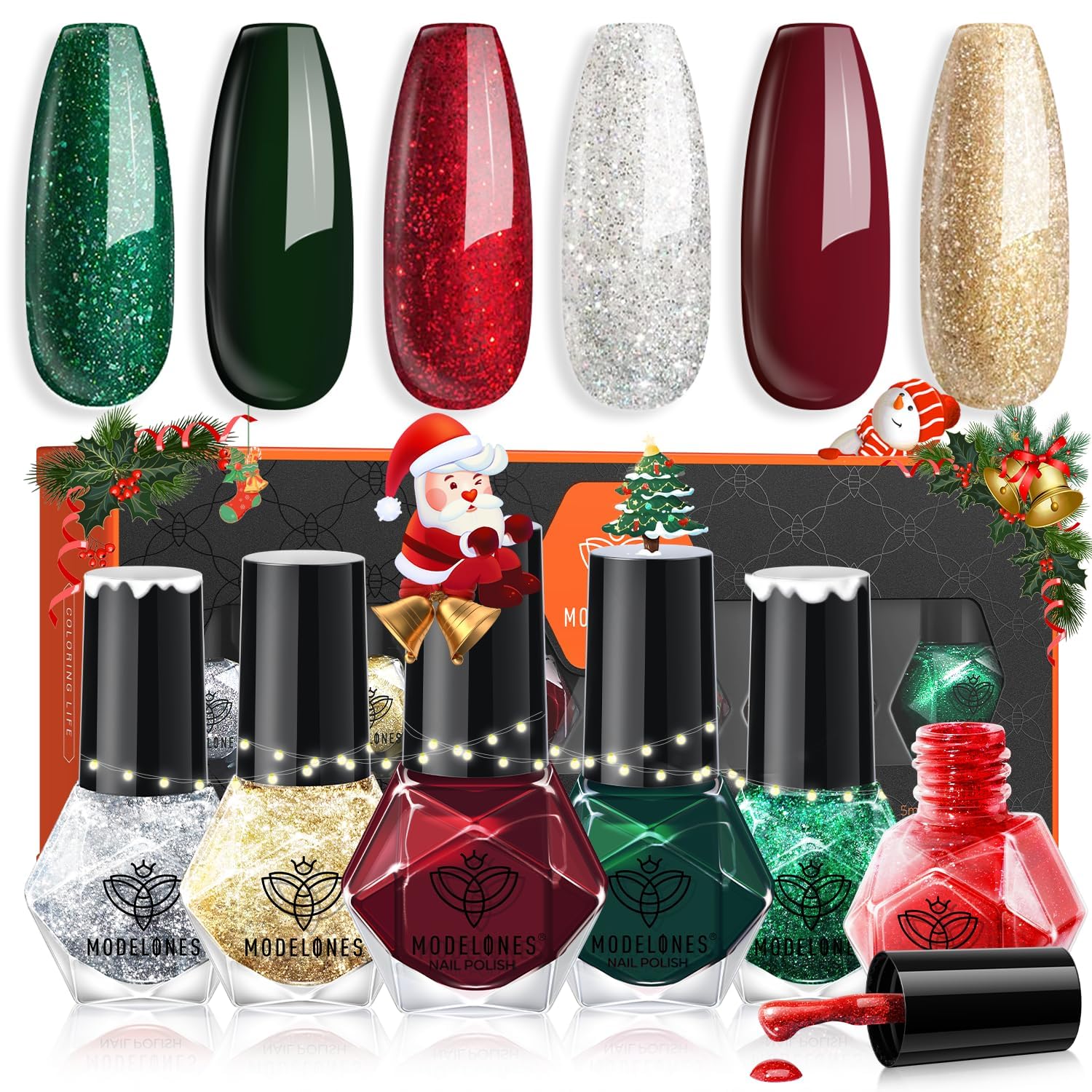 Modelones esmalte Navidad rojo: acabado intenso para manicura rápida y festiva.