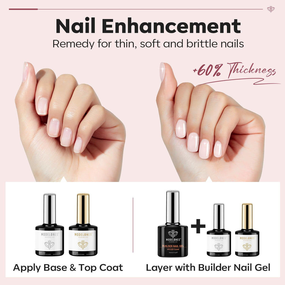Modelones shining top coat finish captured on glossy nail surface.