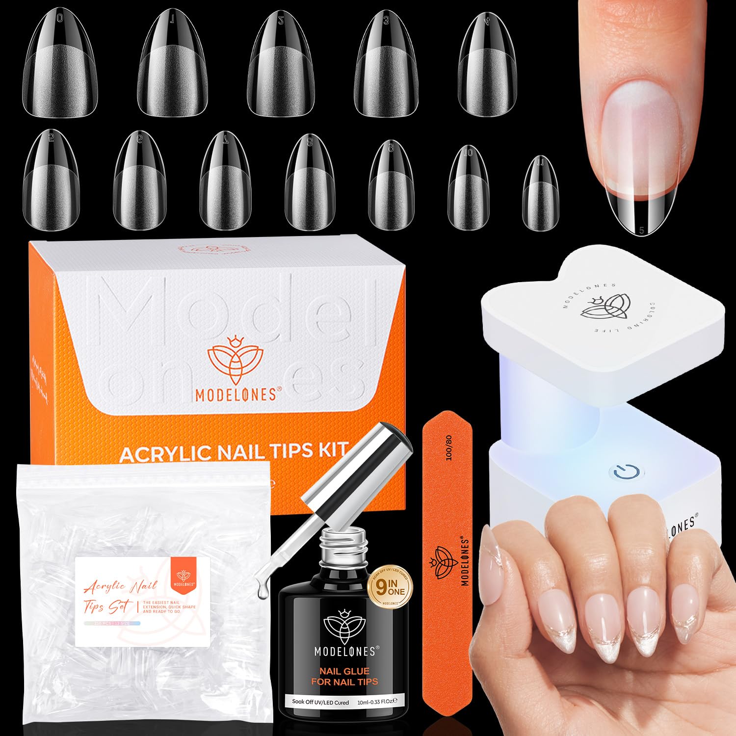 Modelones short almond nail tips kit for at-home gel manicure